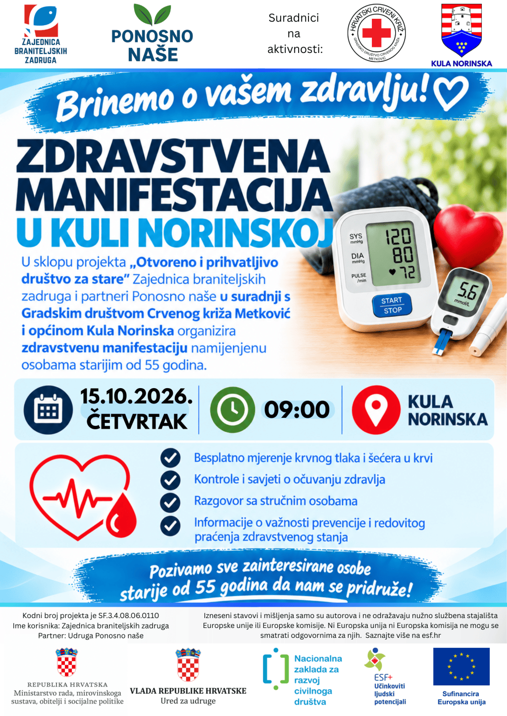 ❤️ BRINEMO O VAŠEM ZDRAVLJU! – POZIV NA ZDRAVSTVENE MANIFESTACIJE U KULI NORINSKOJ I&nbsp;KRVAVCU